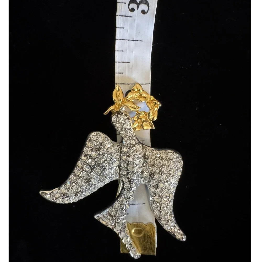 Vintage Monet Peace Dove Brooch Pin Rhinestone Silver Gold Tone Bird 2.5